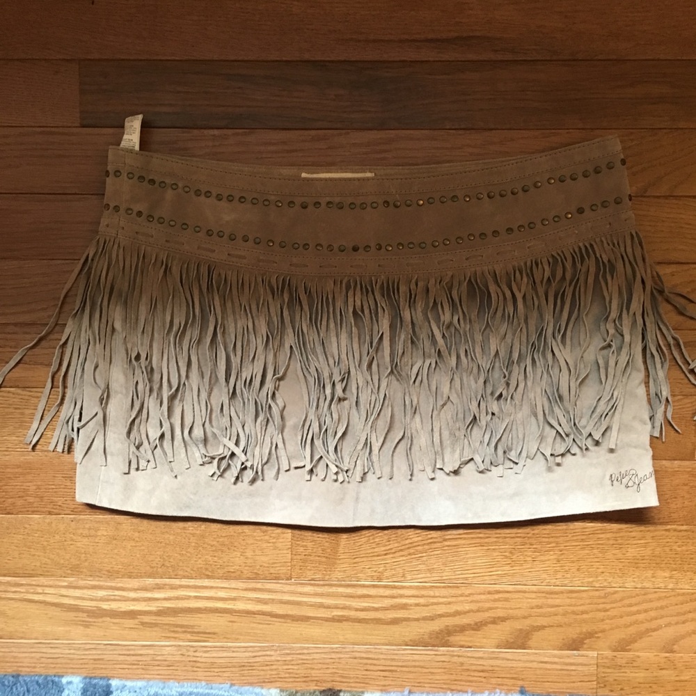 Pepe Jeans Suede Leather Fringe Skirt